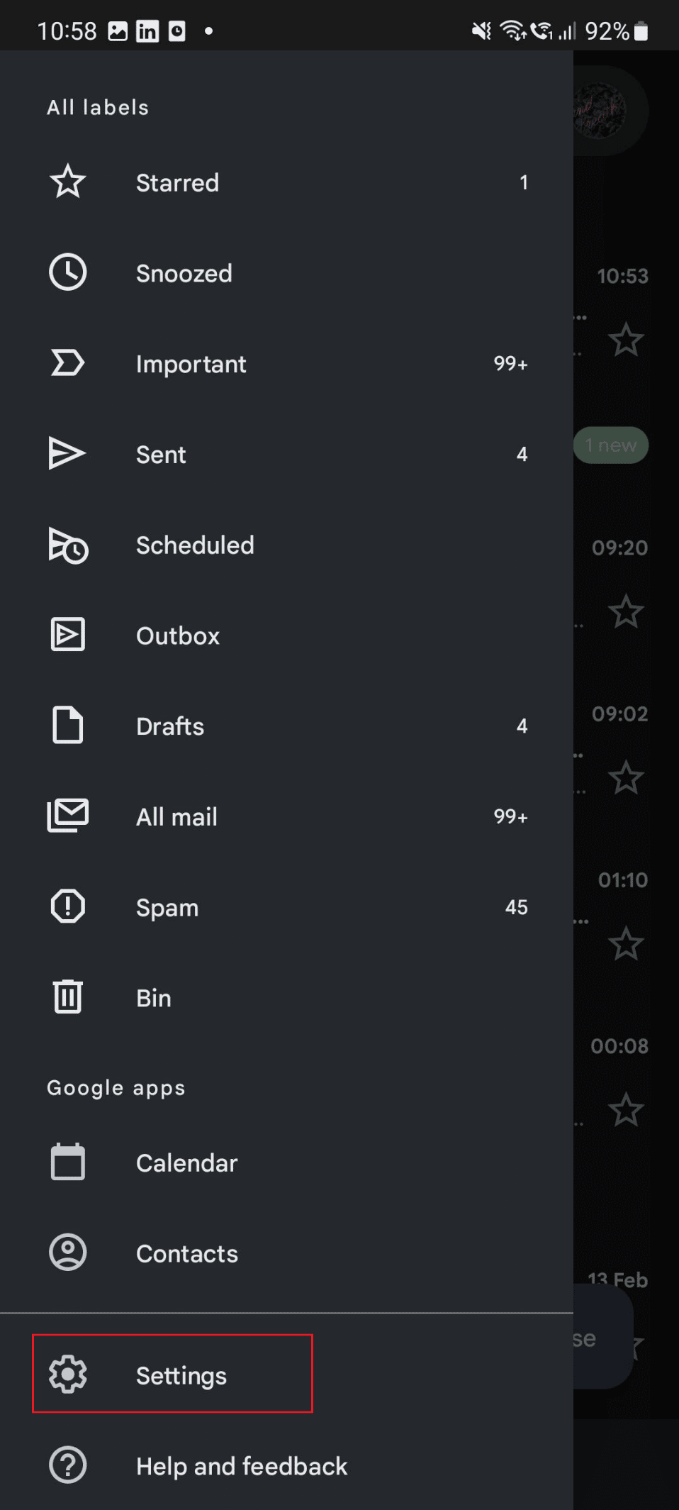 settings gmail