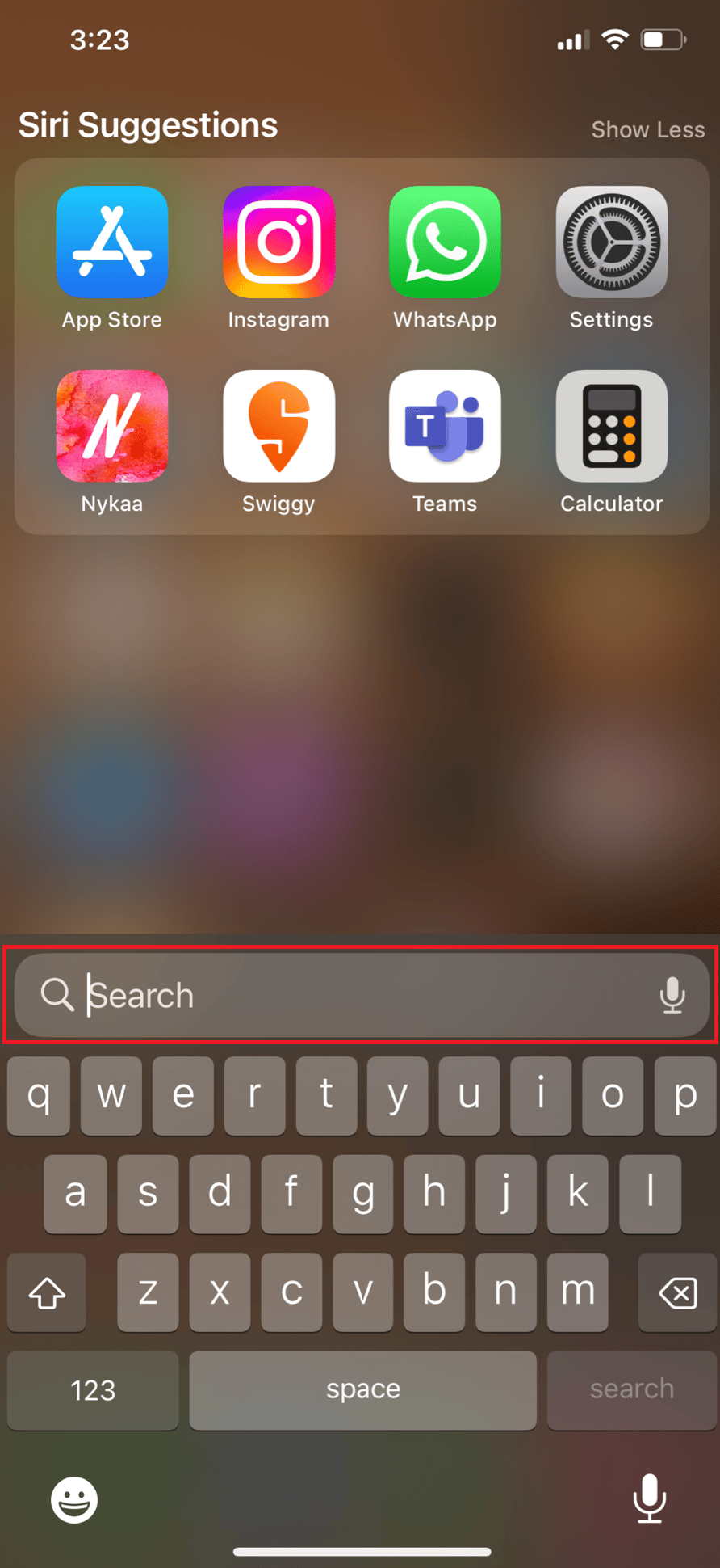 In the search field, type the name of the missing app | can’t find app on iPhone