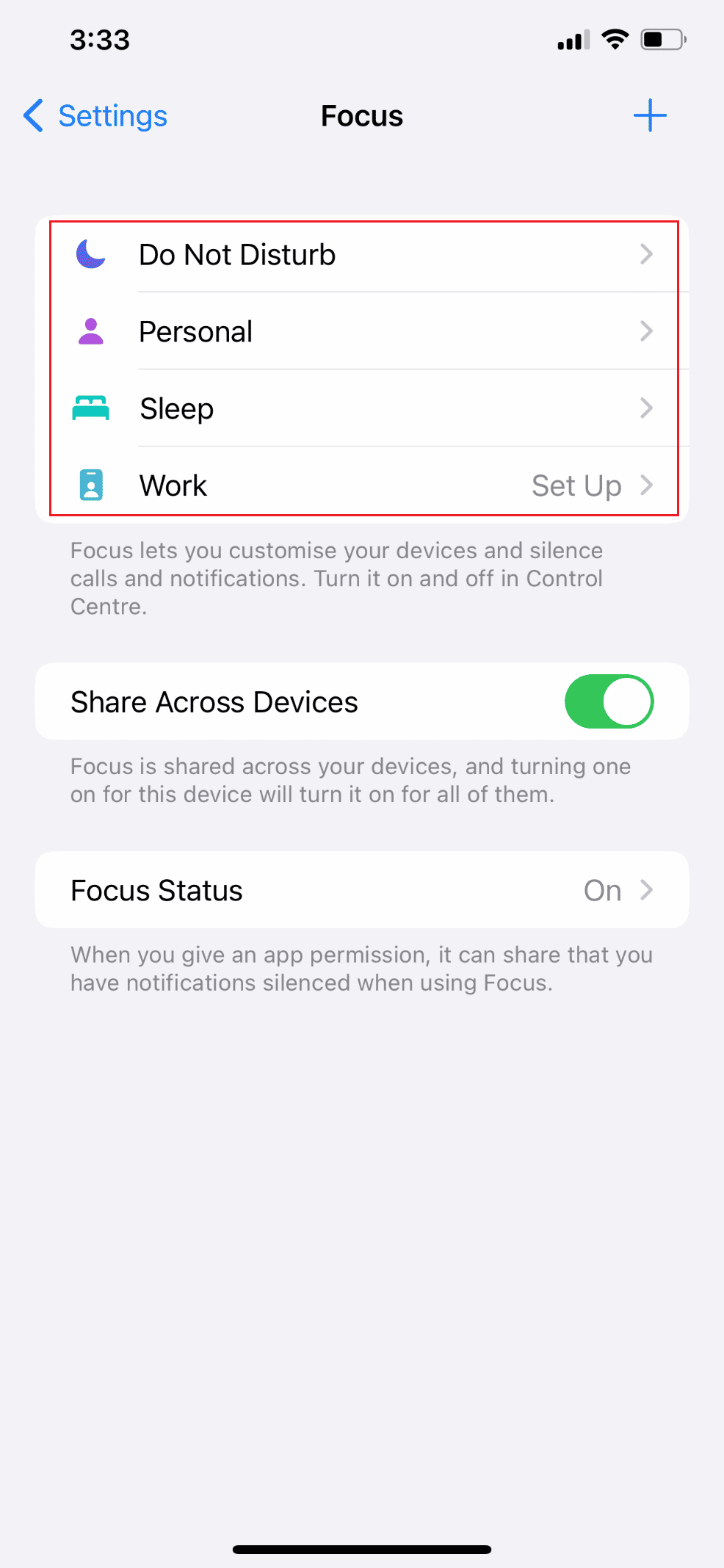 tap on each Focus profile one by one