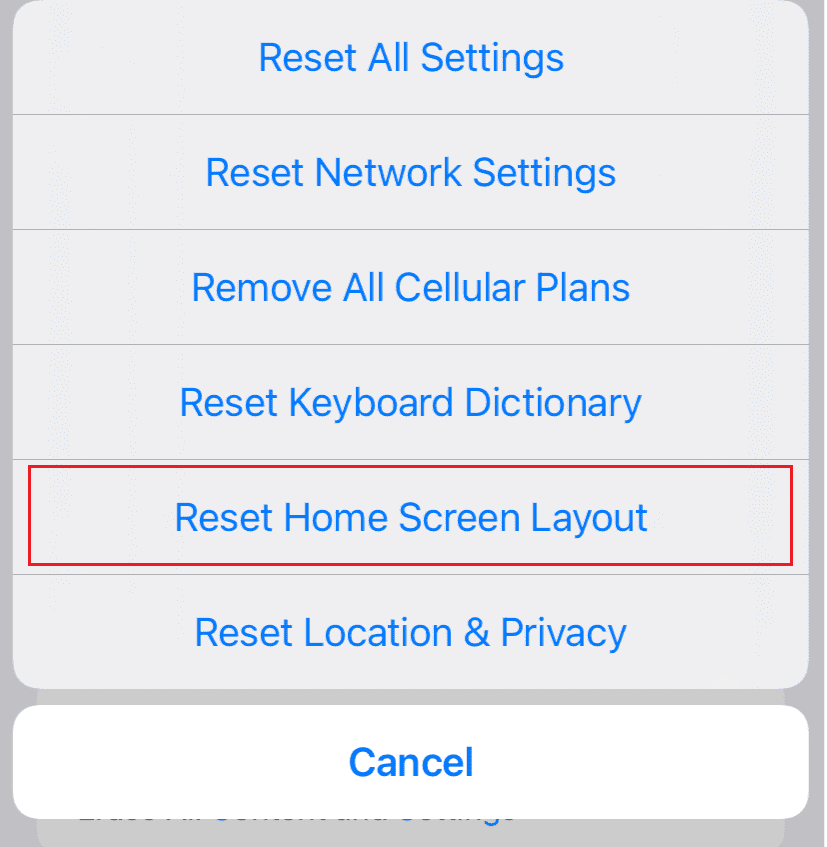 tap on Reset Home Screen Layout | can’t find app on iPhone
