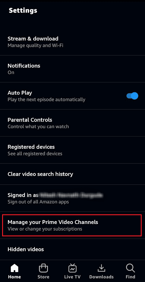 Tap on Manage your Prime Video Channels