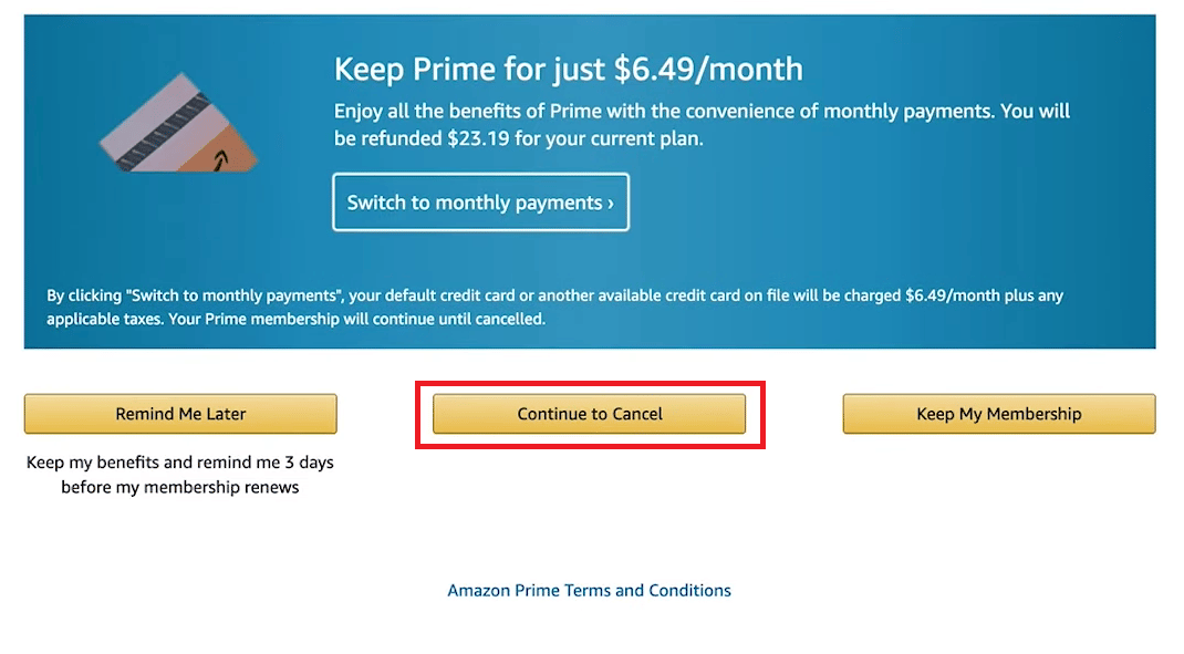 click on Continue to Cancel | How to Cancel Amazon Prime Video