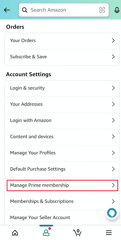 Tap on Manage Prime membership | How to Cancel Amazon Prime Video