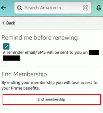 Tap on the End membership option