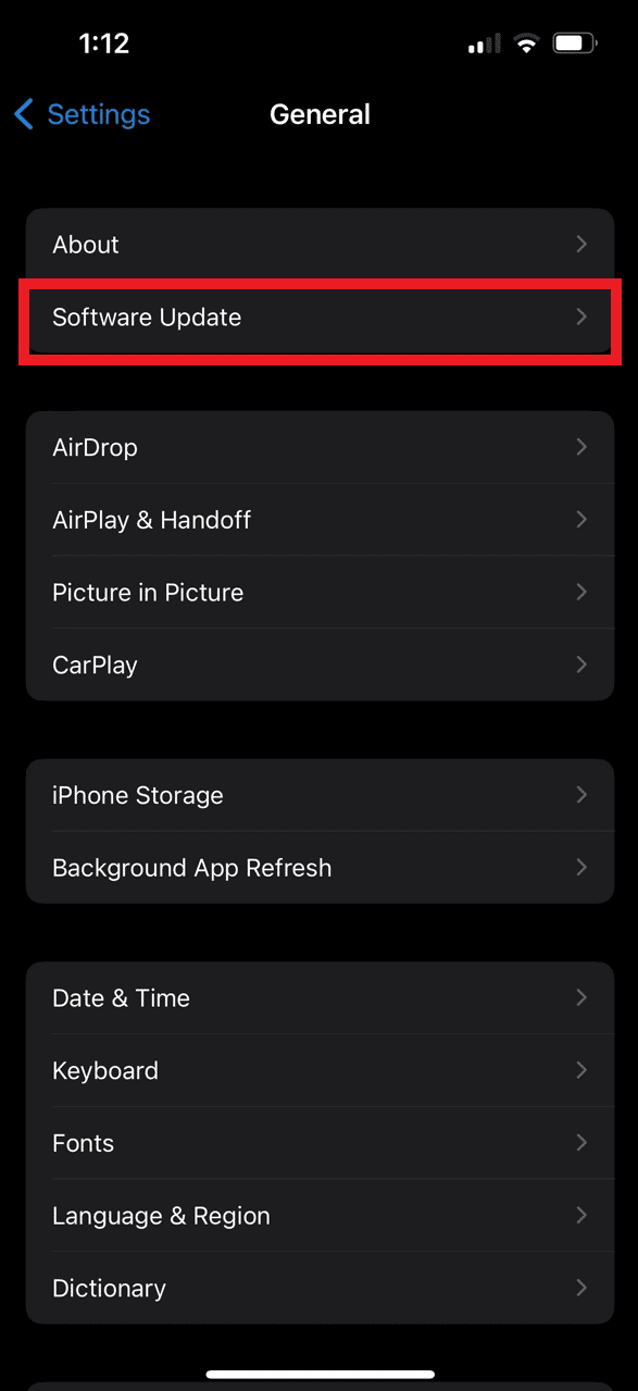 Select Software Update from the menu