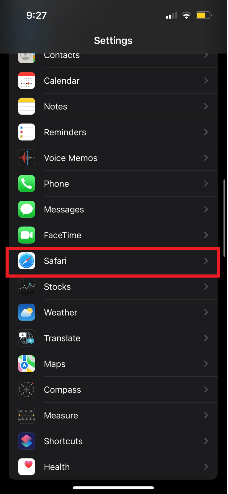 select the Safari option