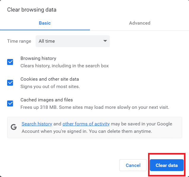 Click on Clear Data.