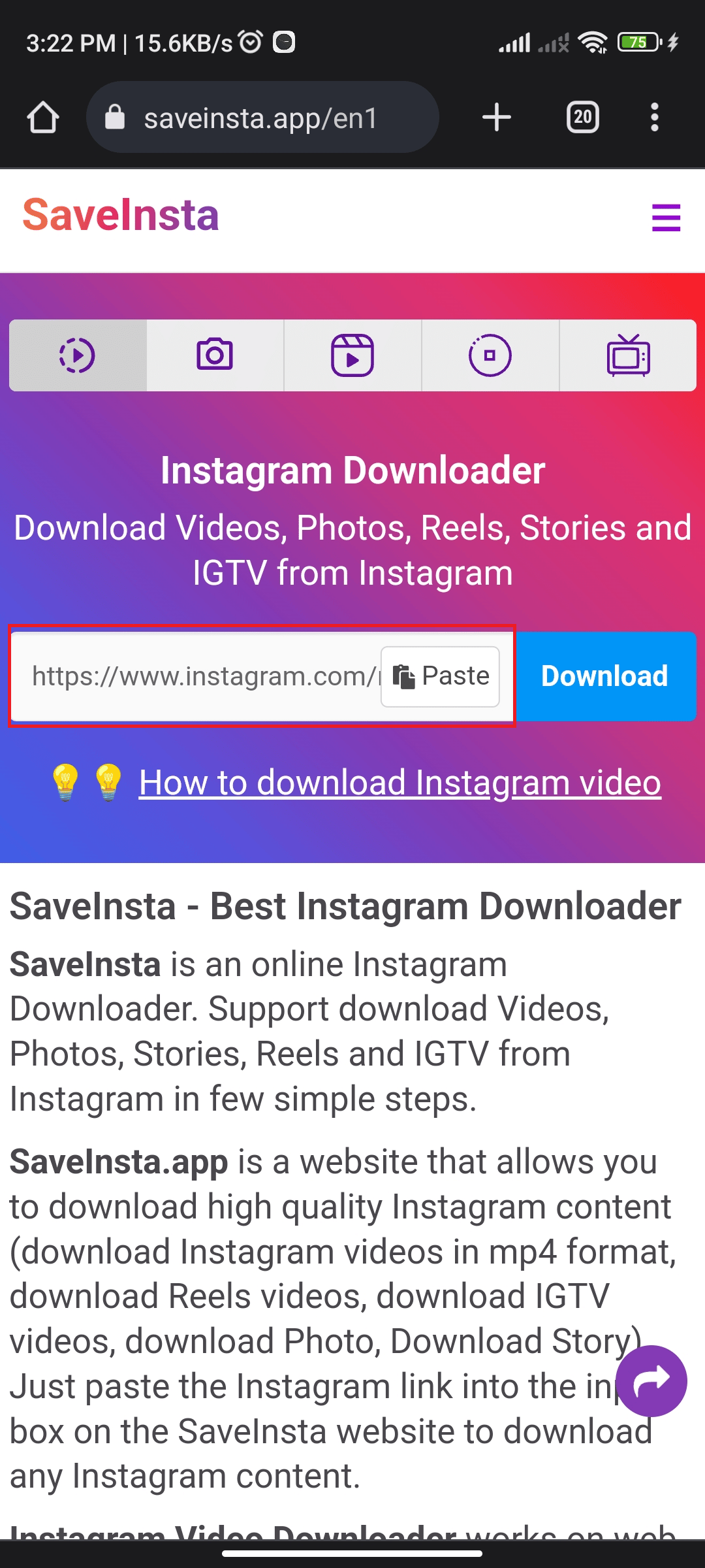 URL link on Saveinsta | How to Reverse Audio on Instagram