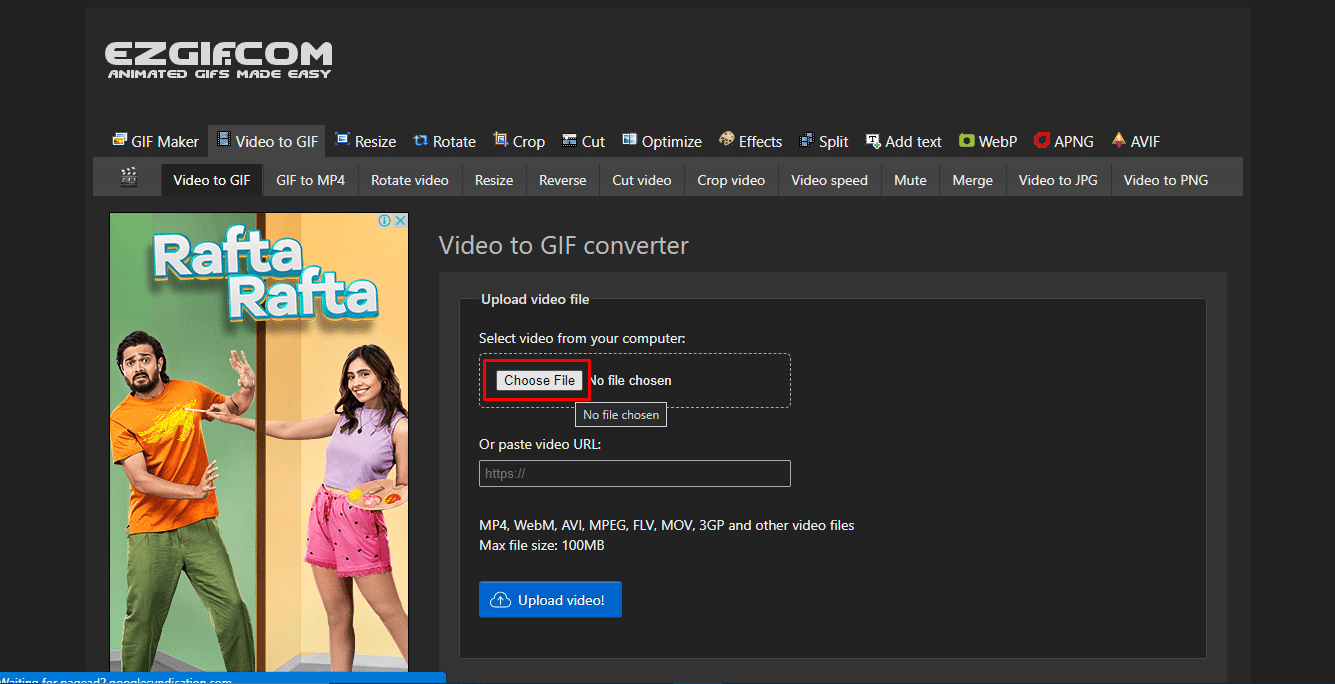 Choose File on EZGIF.COM
