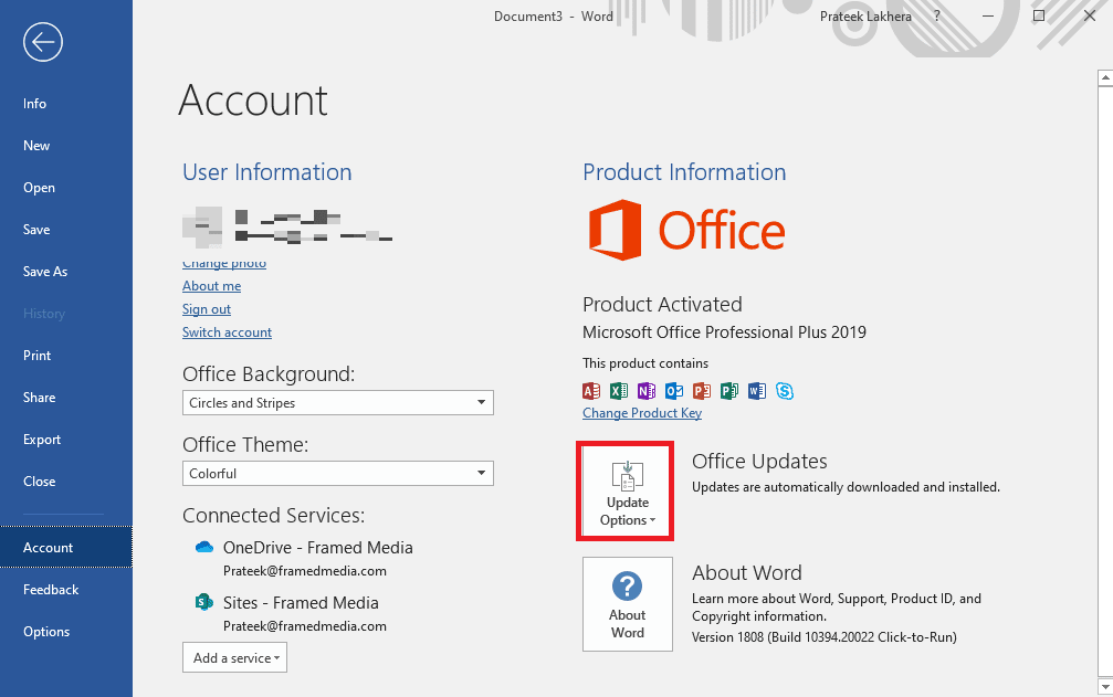 click on the Update Options