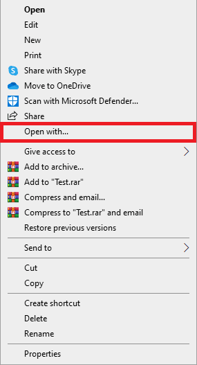 Right-click on the file and click on Open with