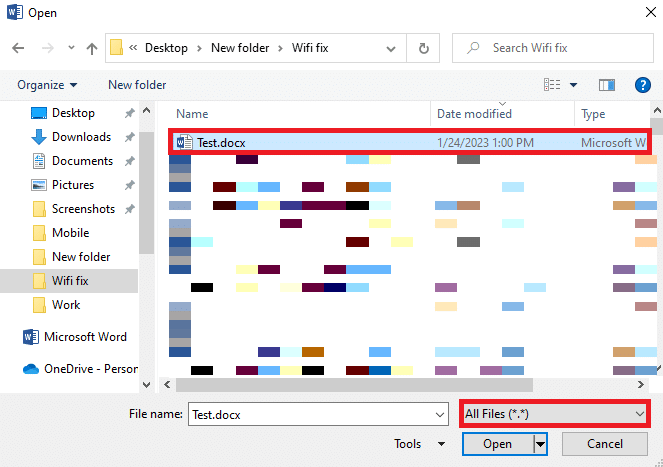 Select the file and click on the All Files 