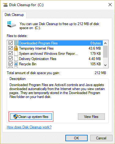 click Clean up system files in the bottom under Description
