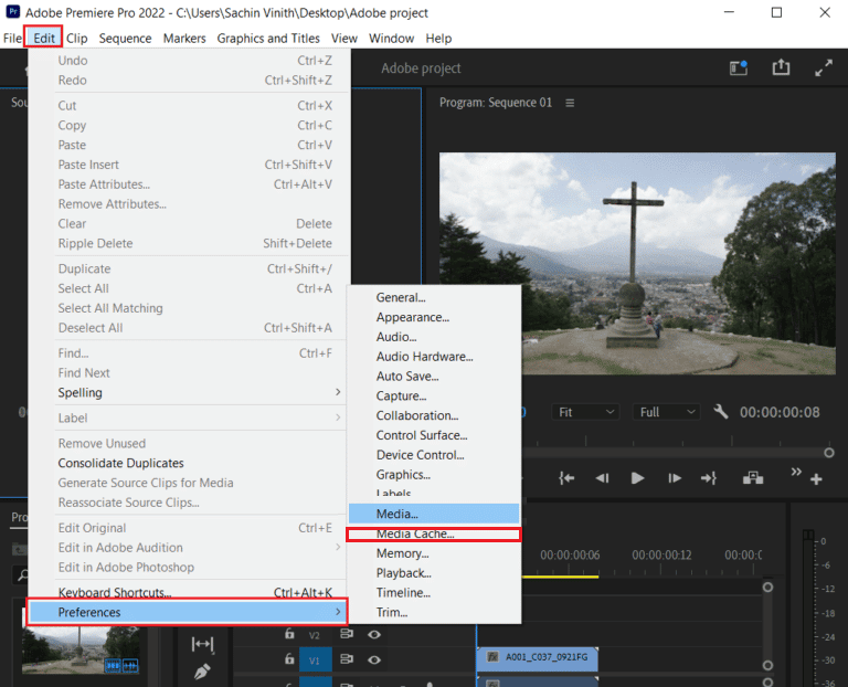 open media cache in preferences adobe premiere pro