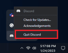 Click on the Quit Discord option