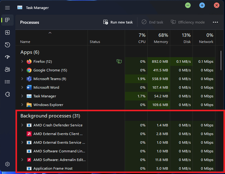 Go to the Background Processes section