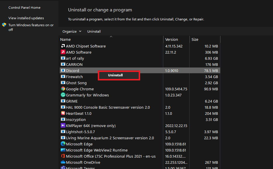 Click on the Uninstall option