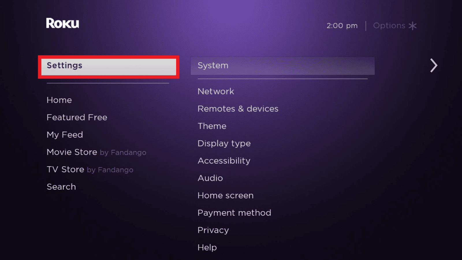 Press the home button and go to Settings roku tv