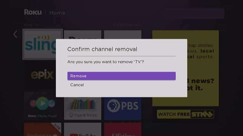 Confirm your choice by selecting Remove once Confirm channel removal appears on the screen