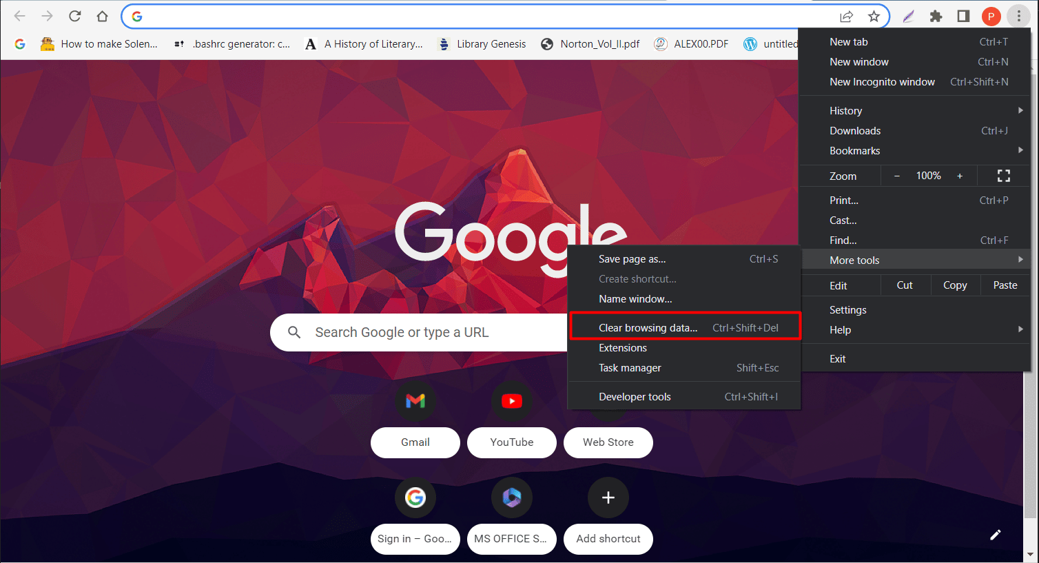 select Clear browsing data on chrome 