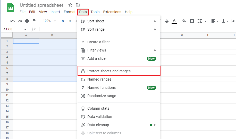 Go to the Data tab and click on Protect sheets and ranges option