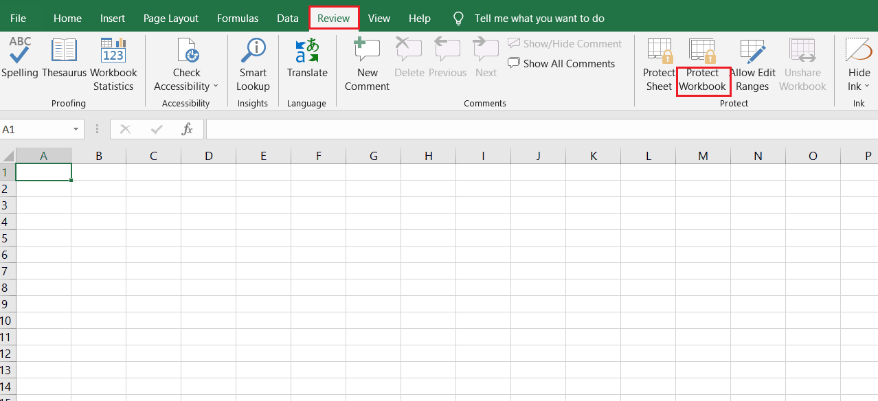 go to the Review tab and select Protect Workbook