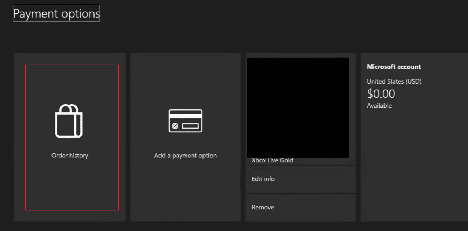 select the Order history option | 
