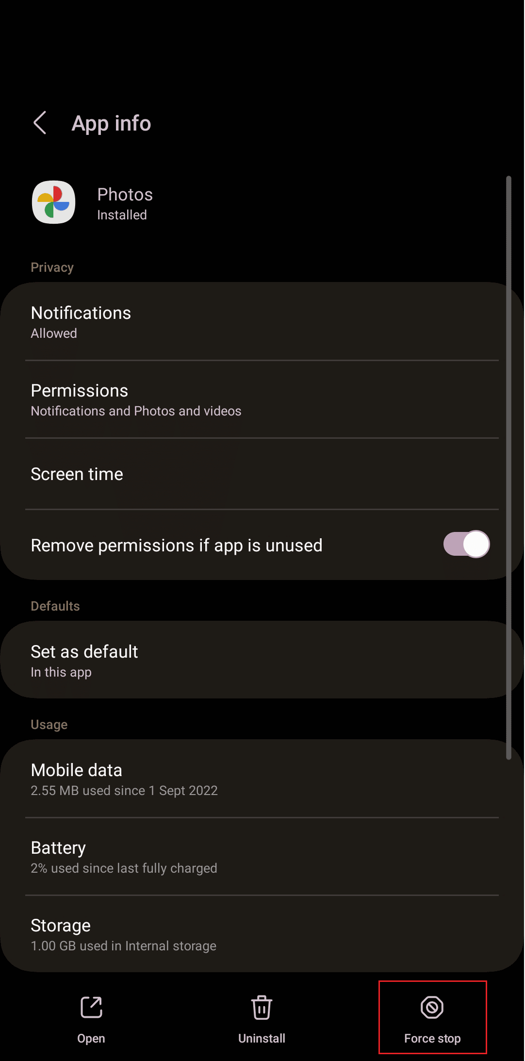 force stop option