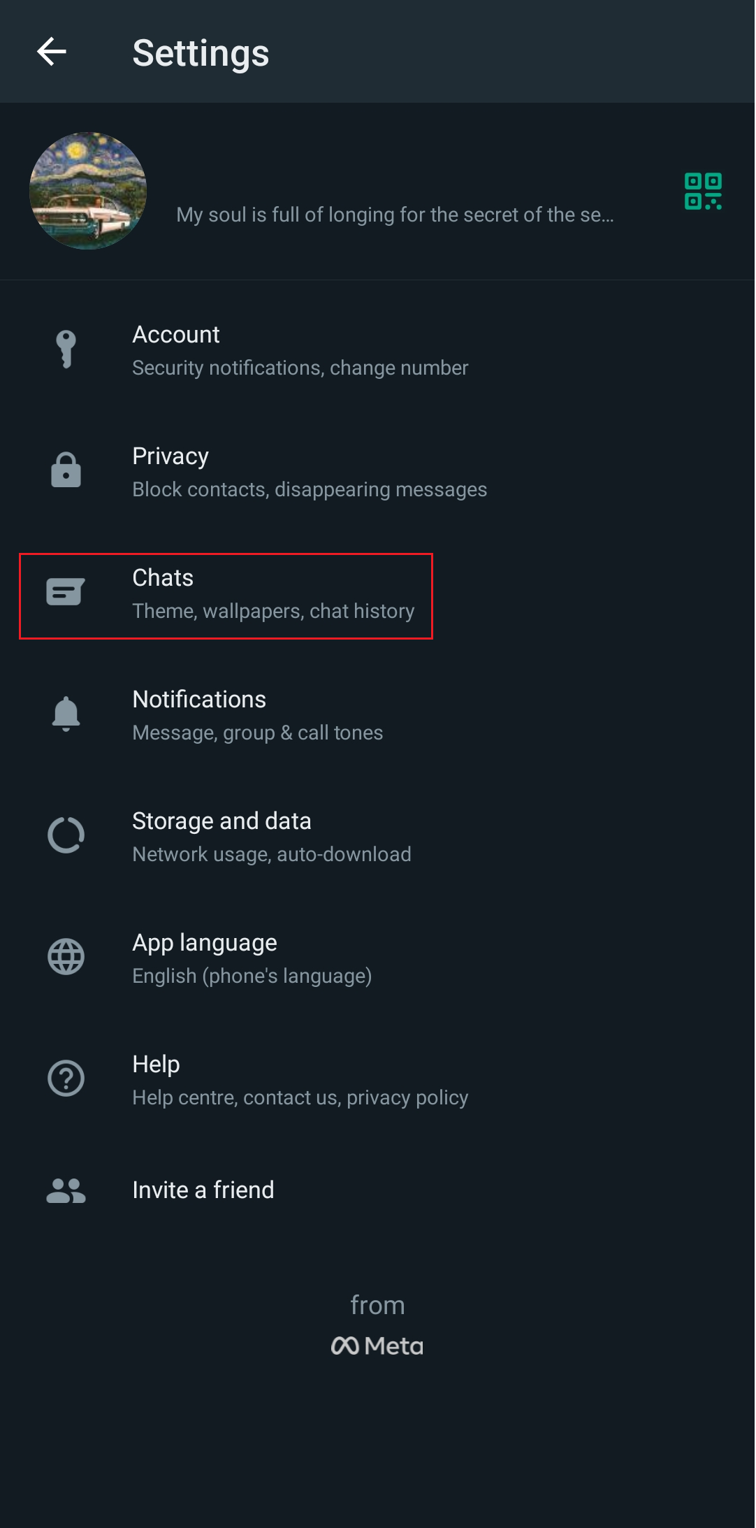 Chats option from the menu