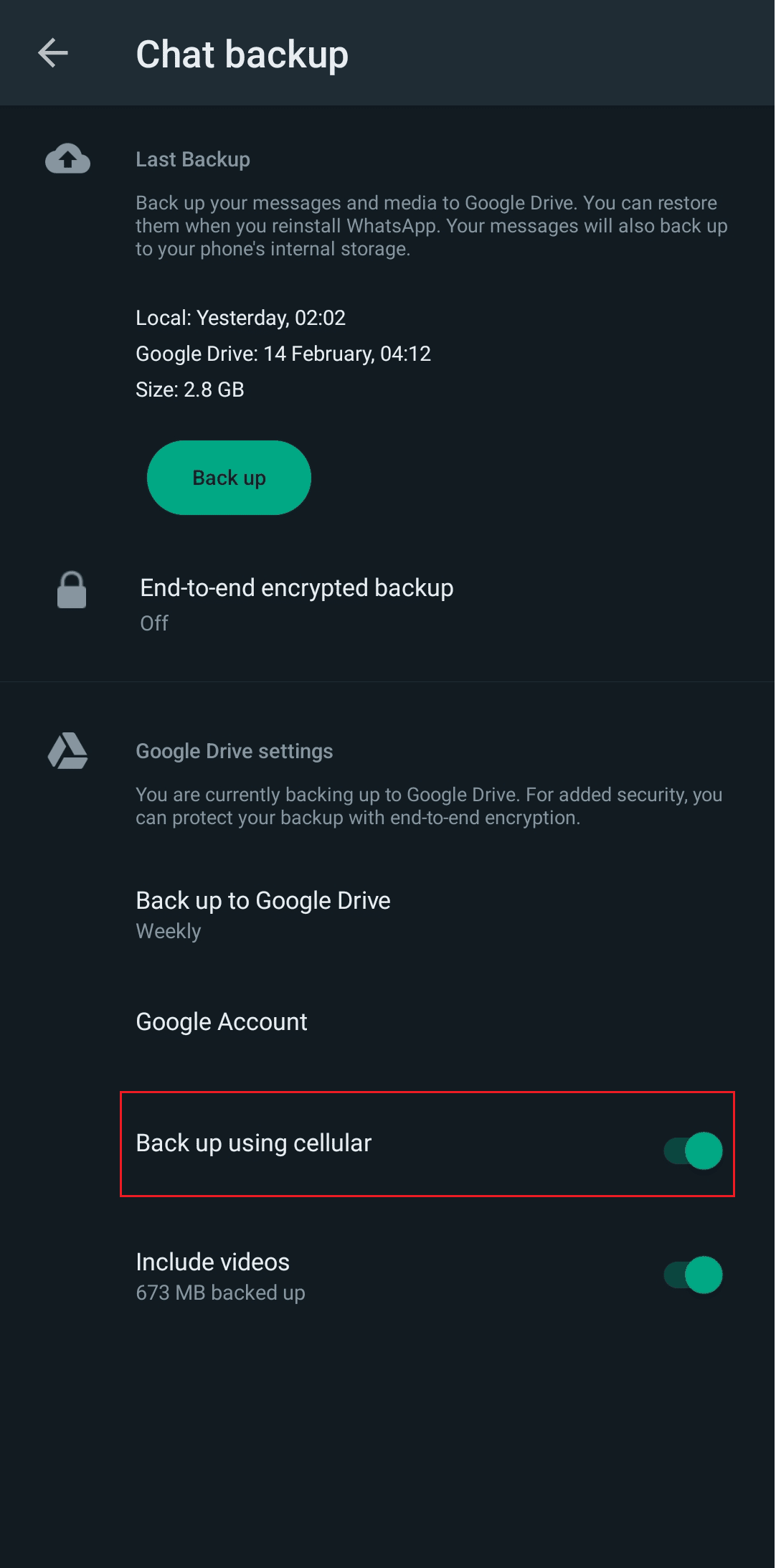 turn on Back up using cellular | Fix WhatsApp Photos Not Backing Up to Google Photos on Android