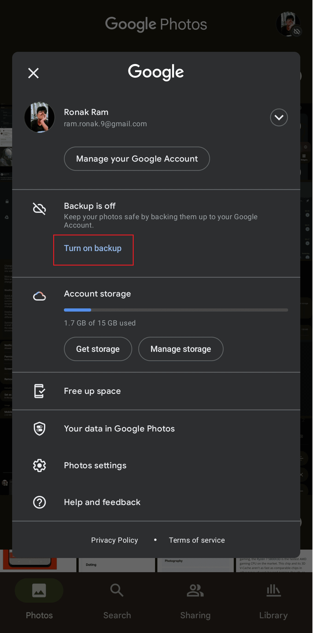 Turn on backup option