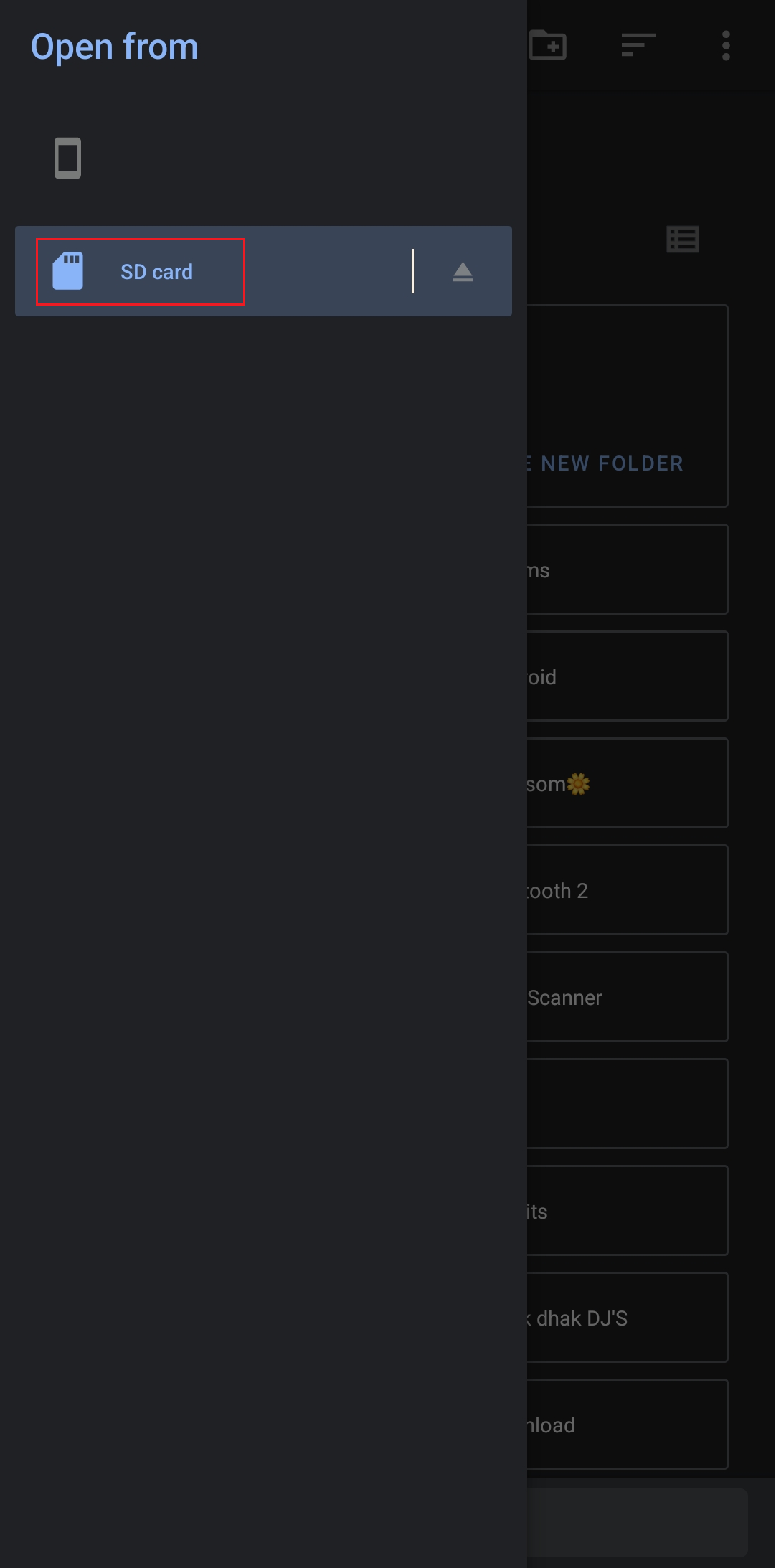 SD card name on from the menu