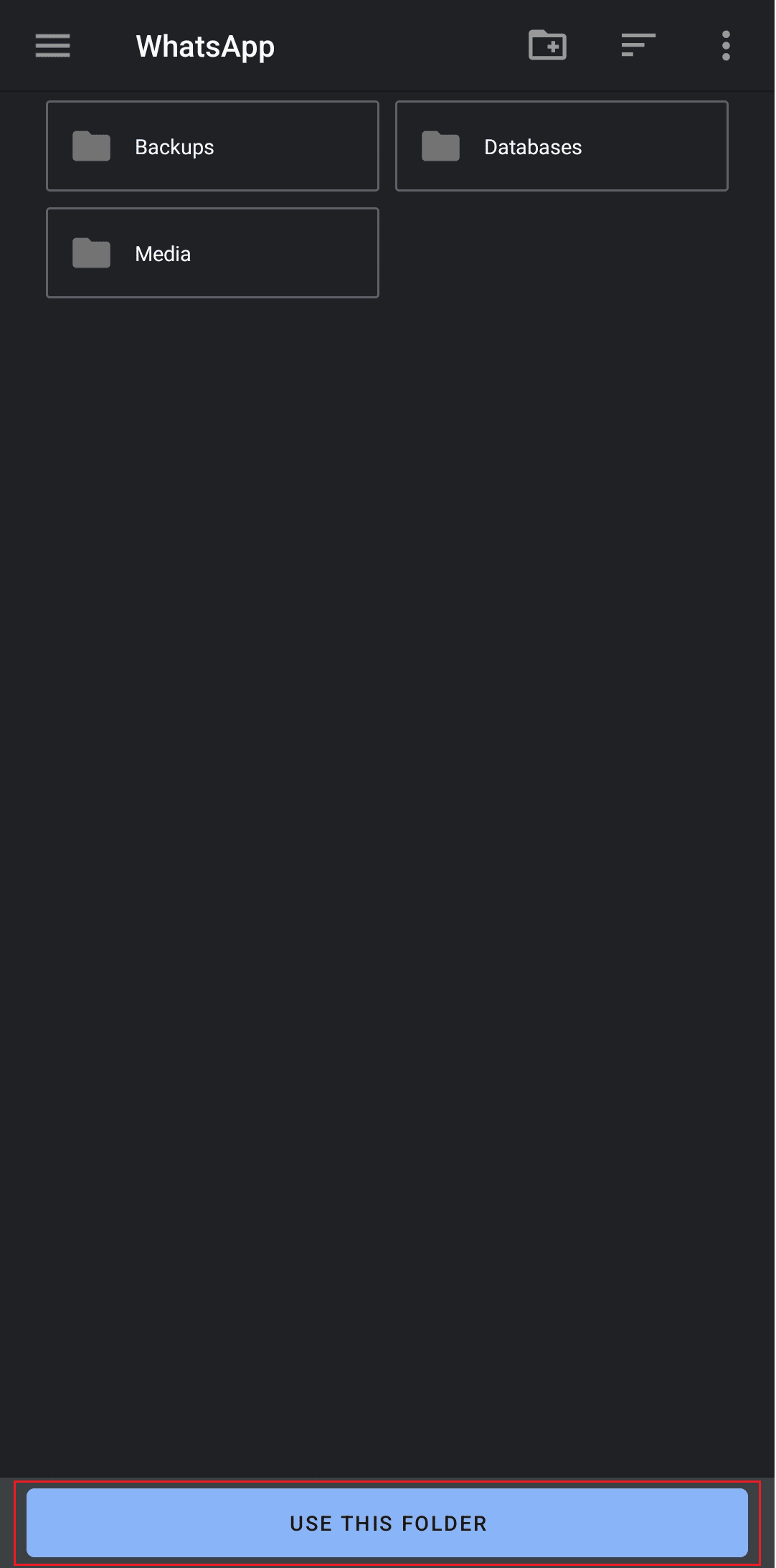 USE THIS FOLDER option on the bottom side.