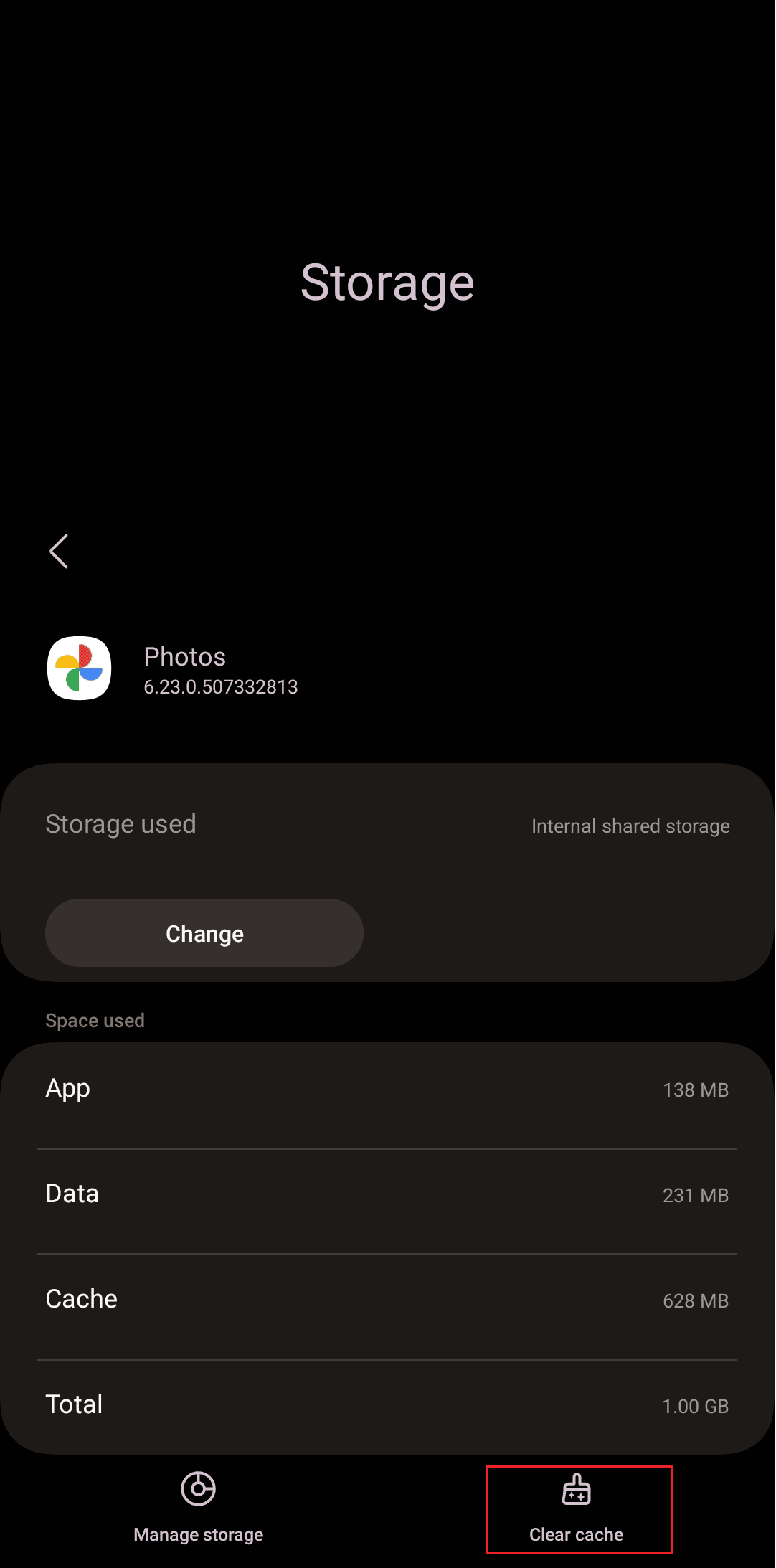 clear cache option