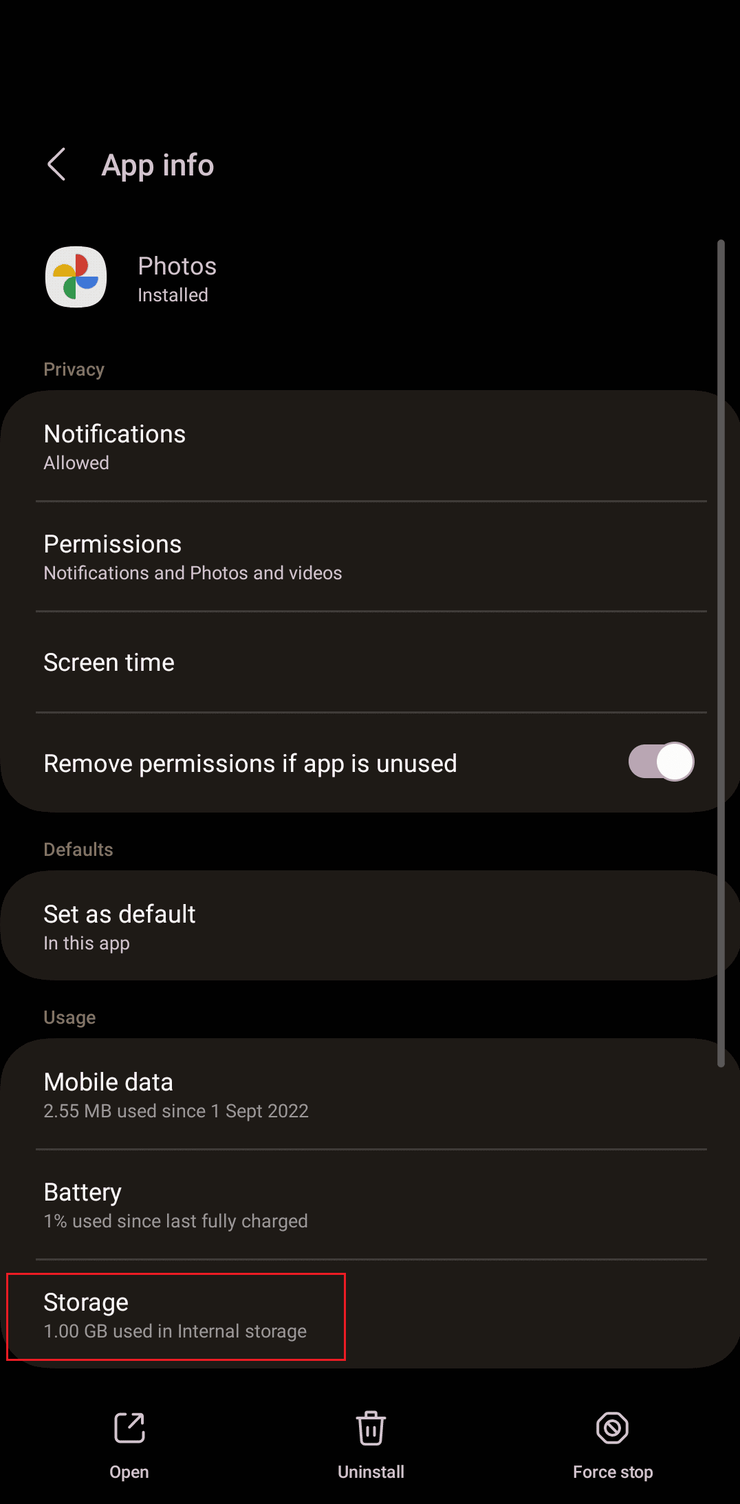 Storage option of Google photos