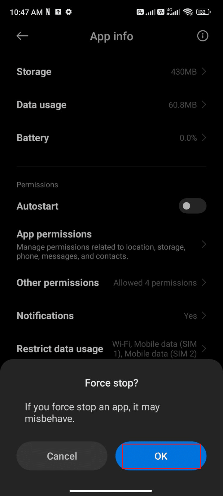 confirm the prompt by tapping on OK