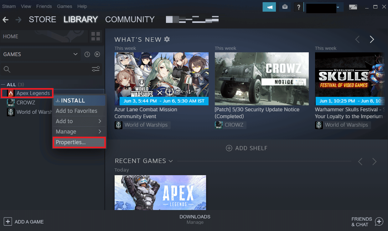 Right click on the Apex Legends game and click on Properties