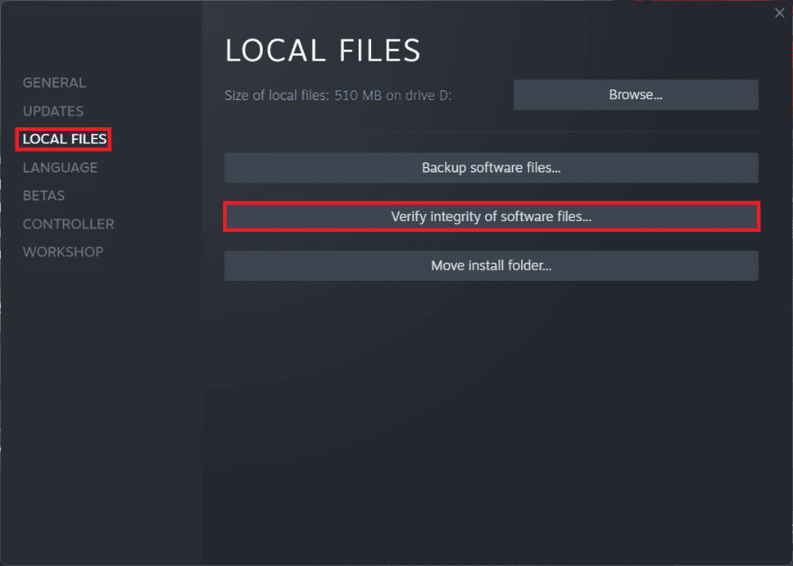 Click on Verify integrity of the game files