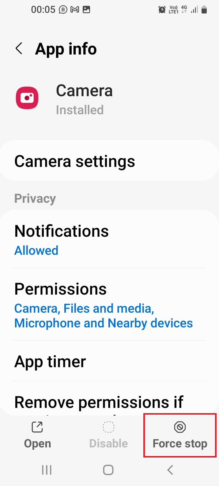 Tap on the Force stop option at the bottom