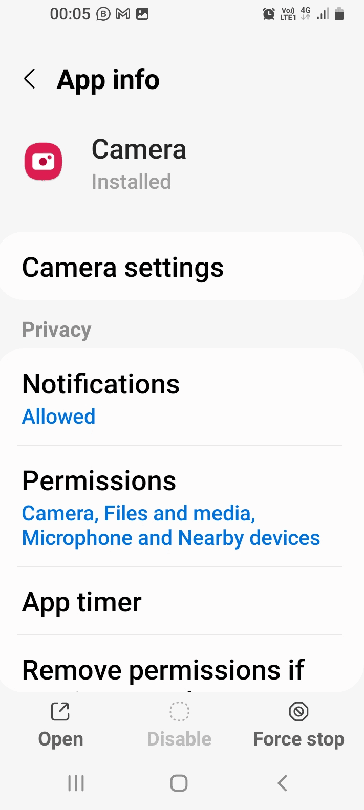 clear the cache of the camera app