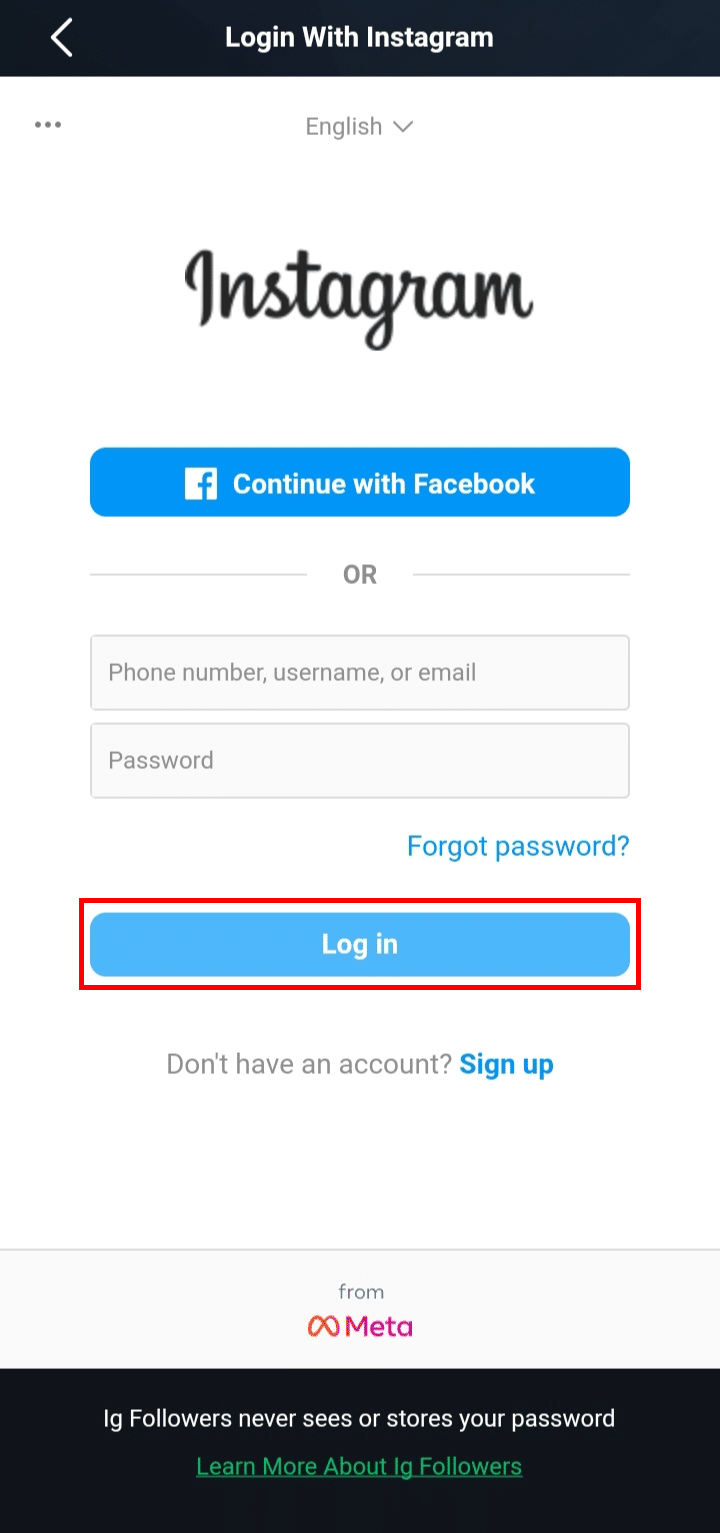 Enter your username and password then tap on the Log in button.