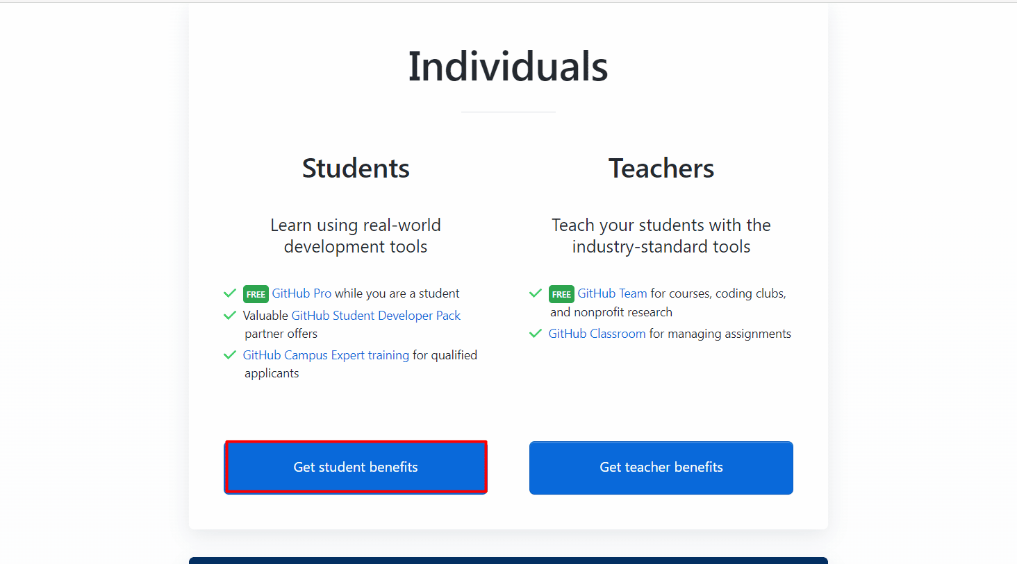 choose Get student benefits below Students