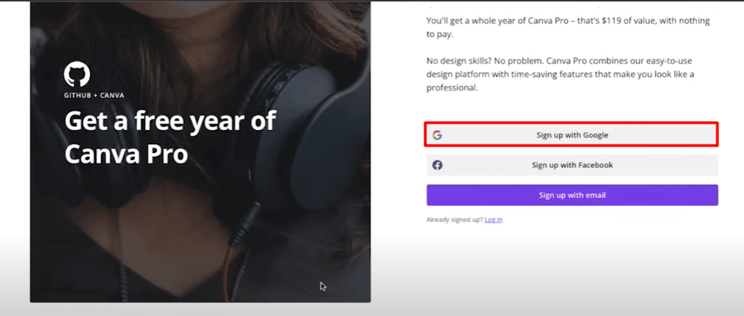 Choose Sign up with Google and use your student ID email. | How to Get Canva Pro Free for Student