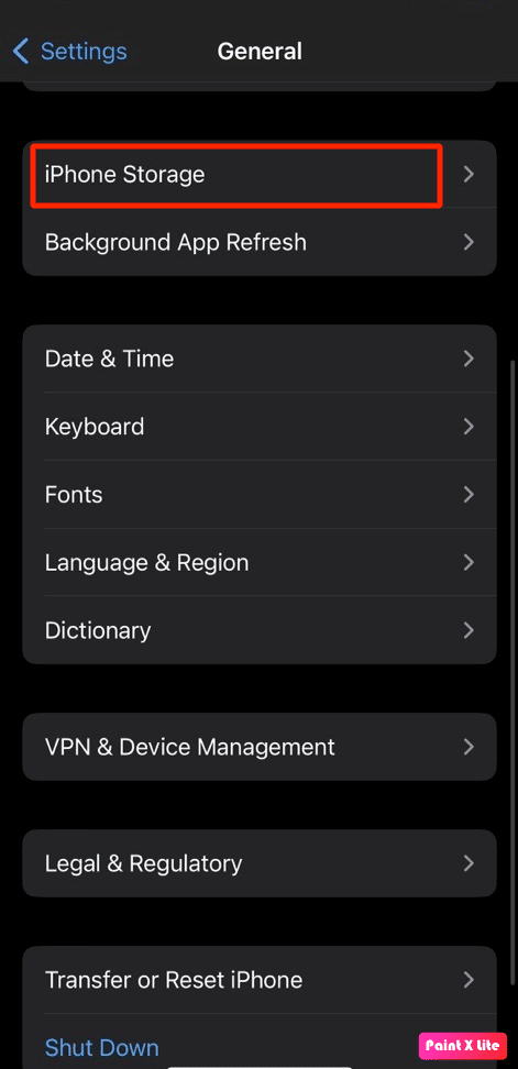 tap on storage option