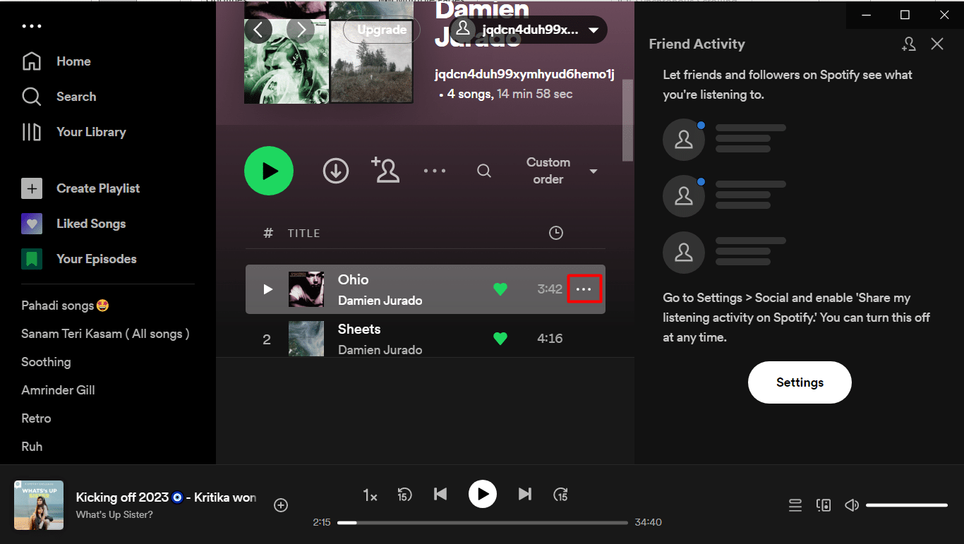 Click on the three dots beside the song which you wish to slow down on spotify