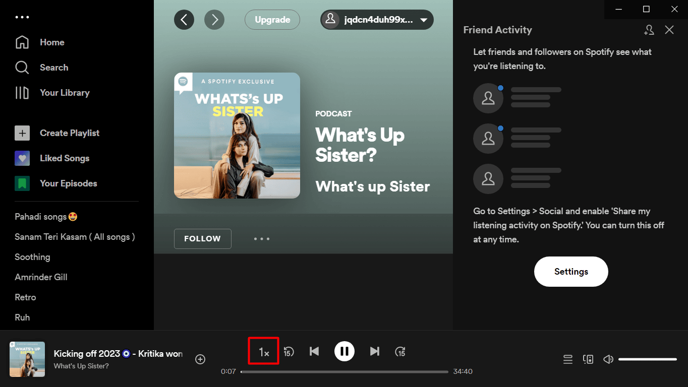 click on the Change speed icon on spotify