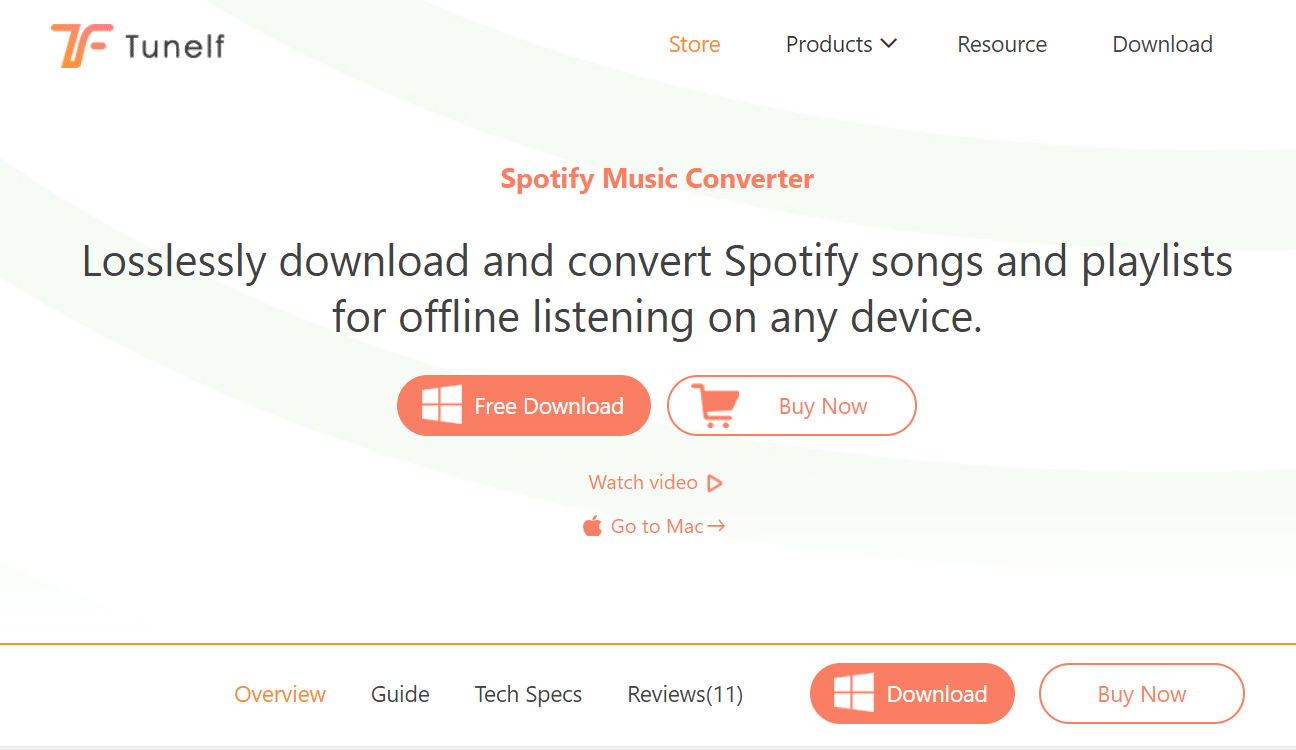 tunelf spotify music converter webpage 