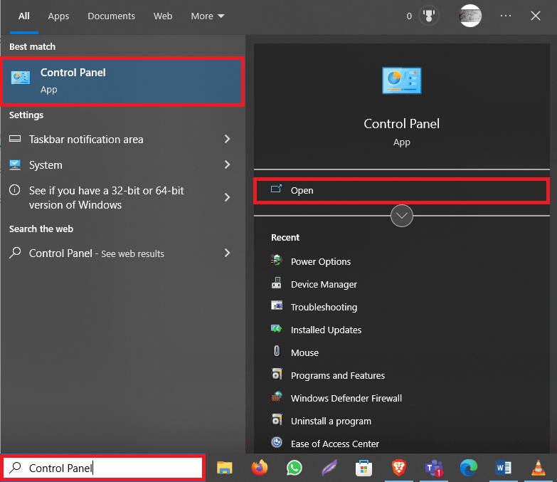 Open the Control Panel from the start menu