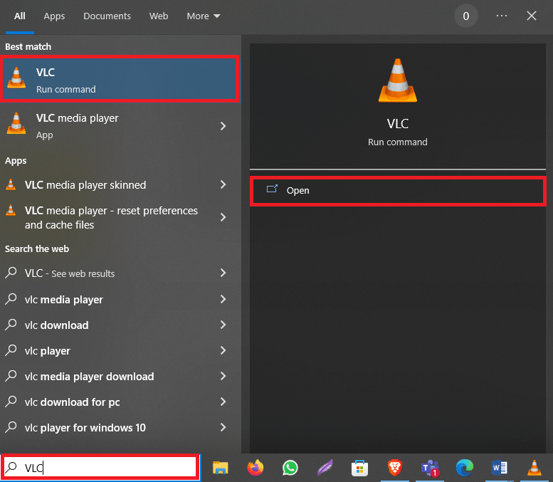 Open VLC from the start menu