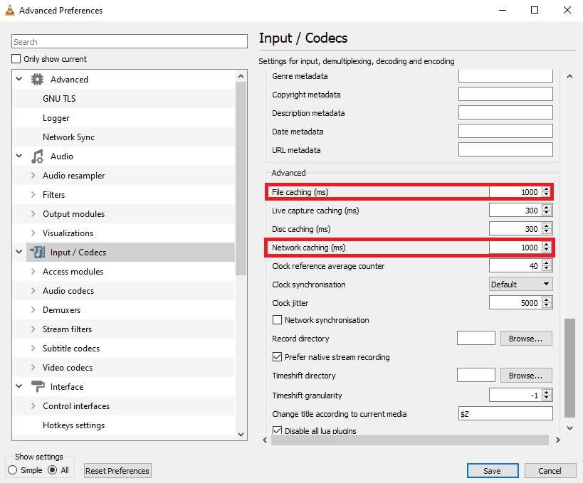 increase the values for File caching and Network caching